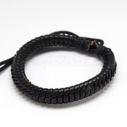 Cuero estilo casual unisex de moda envuelve las pulseras de cuero de la PU, con cordón encerado, negro, 54mm