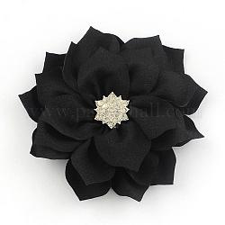 Accessori per costume fiore tessuta fatto a mano , con accessori in lega rhinestone , fiore, nero, 86x20mm