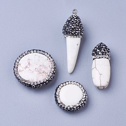 Perles et pendentifs en magnésite naturelle, avec strass, formes mixtes, 17~36x10~23x5~12mm, Trou: 0.8~1.6mm