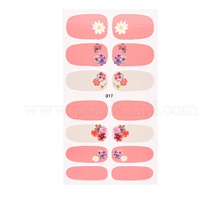 Pegatinas de uñas de flor de fresa de cubierta completa, autoadhesivo, para mujeres niñas manicura decoración de uñas, patrón de flores, 25x9~16mm, 14pcs / hoja