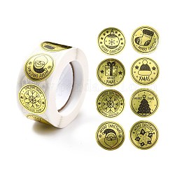 Рождественские тематические плоские круглые наклейки в рулоне, самоклеящиеся бумажные наклейки, для партии, декоративные подарки, золотые, 25x0.1 мм, о 500шт / рулон