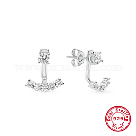 Orecchini a bottone con parte anteriore e posteriore in platino placcato rodio e argento sterling con micro pavè di zirconi, con 925 francobollo, arco, 925mm