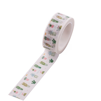 DIY Scrapbook Decorative Paper Tapes, Adhesive Tapes, Cactus, White, 15mm, 5m/roll(5.46yards/roll)
