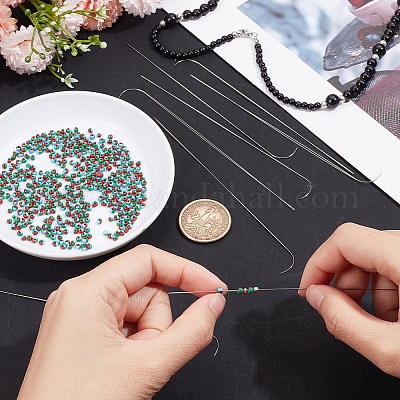 10 шт. изогнутые иглы для бисероплетения из нержавеющей стали 201 TOOL-BBC0001-07-1-1