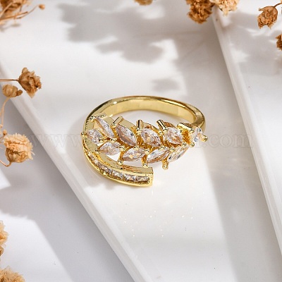 Кольца-манжеты для пальцев с покрытием из латуни с микропаве из прозрачного кубического циркония для женщин RJEW-M028-03G-1