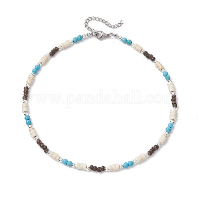 Летние пляжные синтетические бирюзовые и натуральные кокосовые круглые бусины хейши NJEW-JN05211-1