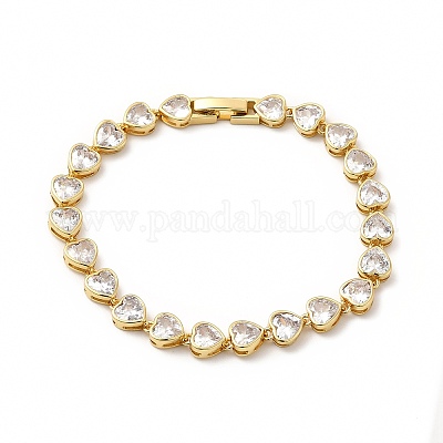 Браслет-цепочка с сердечком из прозрачного кубического циркония BJEW-E073-05G-1