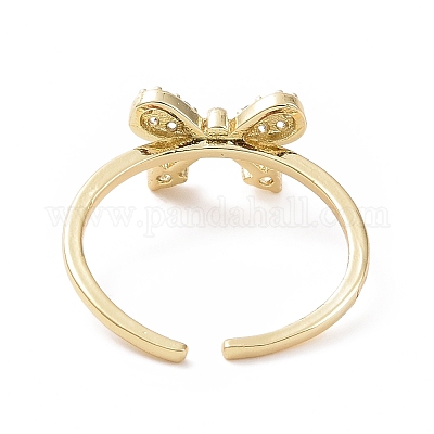 Открытое кольцо-манжета с прозрачным кубическим цирконием и бантом RJEW-I094-07G-1