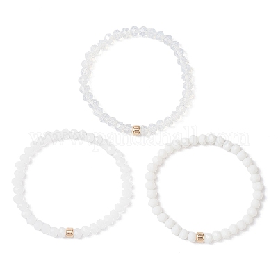 3 шт. браслеты-рондели из граненых бусин-подделок из непрозрачного стекла и искусственного нефрита для женщин BJEW-JB12563-07-1