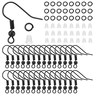 Earring Hooks Wholesale,400pcs Hypoallergenic Fish Earring Hooks Ear Wires  with Ball & Coil and 400pcs Clear Earring Backs for Jewelry Making
