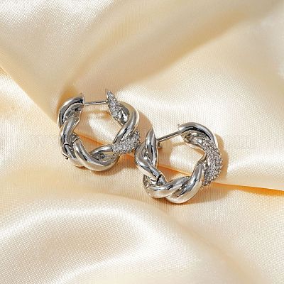 Элегантные витые серьги-кольца из латуни с прозрачным кубическим цирконием XZ3454-2-1