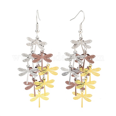 Серьги-подвески в виде стрекоз из нержавеющей стали 430 EJEW-A137-04P-03-1