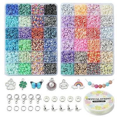 Rainbow Flat Beads Kit For Bracelet Making, 6mm Disc Clay
