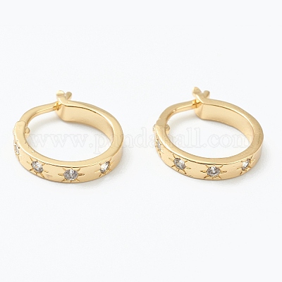 Латунные серьги-кольца из прозрачного кубического циркония EJEW-J101-26G-1