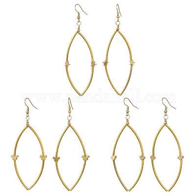 3 пара полых серег-подвесок из латуни в форме конского глаза с сердцем EJEW-JE06372-1