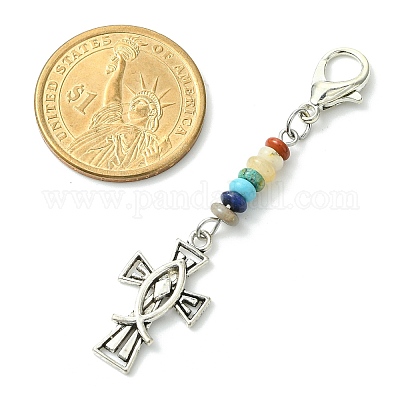 Крест-распятие с подвеской из эмали из сплава рыбы-Иисуса HJEW-JM01538-1