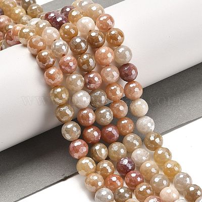 Гальванические нити круглых бусин из натурального золотого шелкового нефрита G-L598-A07-02-1