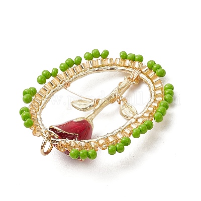 3 шт. стеклянные бусины овальной формы с подвесками в виде роз PALLOY-MZ00579-1