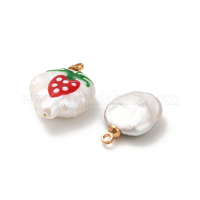 Подвески из натурального пресноводного жемчуга Кеши с красной эмалью PEAR-A007-01G-1