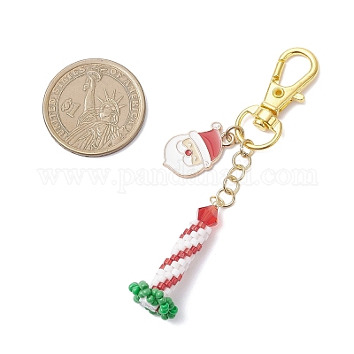 3 шт. 3-цветная рождественская 3D-свеча из стеклянных бусин и эмалированный сплав HJEW-MZ00396-1