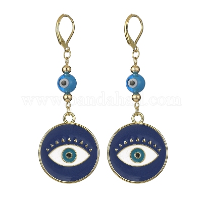 Плоские круглые серьги с подвесками из легированной эмали и латунными булавками EJEW-JE05383-1