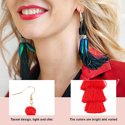 6 пара 6-цветных серег-подвесок из полиэстера в стиле бохо с длинными кисточками и железными штифтами для женщин EJEW-AN0003-97-1