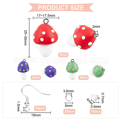CHGCRAFT DIY Mushroom Dangle Earring Making Kits, Including Polymer Clay  Pendants, Brass Earring Hooks, Mixed Color, 66Pcs/box