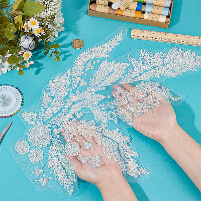 1 шт. полиэстер с вышитыми стеклянными украшениями DIY-PH0031-82A-1