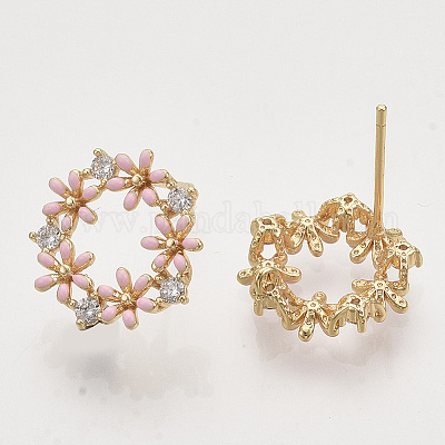 Латунные микро-паве прозрачные серьги-гвоздики из циркония X-KK-T054-38G-NF-1