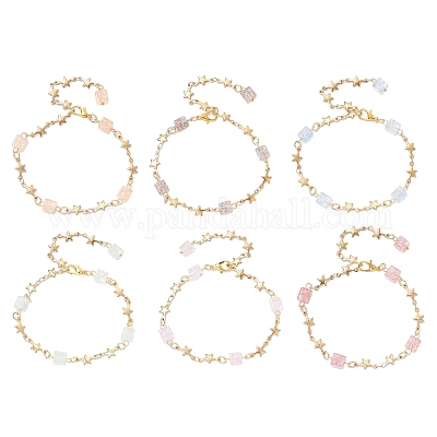 6 шт. двухцветных браслетов-звездочек из нержавеющей стали 304 для женщин BJEW-JB12385-1