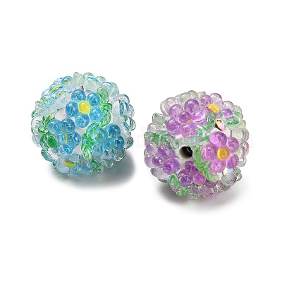 Цветок с круглыми бусинами из полимерной глины со стразами RESI-Z045-08-1