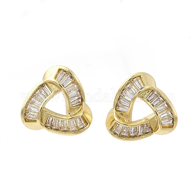 Треугольные серьги-гвоздики из латуни с микропаве из прозрачных кубических цирконий EJEW-F373-01G-1