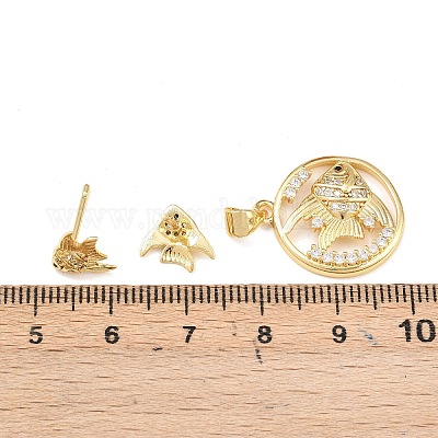 Комплект из латунного кулона и серег-гвоздиков с микропаве из кубических цирконий для женщин SJEW-F227-01G-G-1