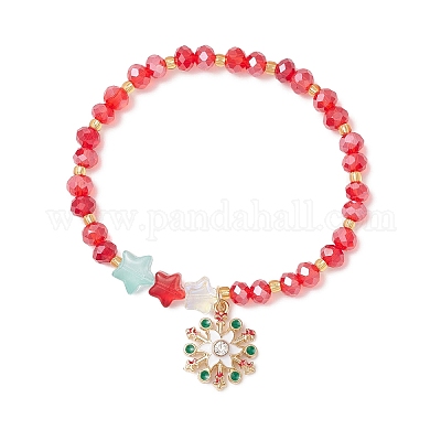 Браслеты с подвесками в виде снежинок из сплава и эмали на рождественскую тематику BJEW-MZ00190-01-1