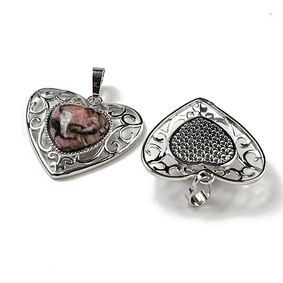 Подвески в форме сердца с натуральным родонитом в форме персика G-G158-01R-1