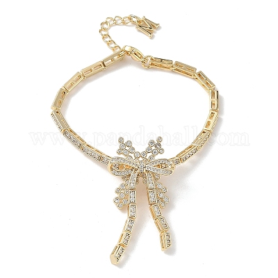 Браслеты-цепочки с бантом из латуни с микропаве из кубических цирконий для женщин BJEW-A279-01G-1
