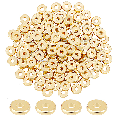 Wholesale BENECREAT 150Pcs 6mm Flat Round Brass Beads 18K Gold