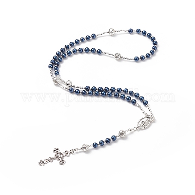 Ожерелье из четок из натуральной лавы и стеклянного жемчуга NJEW-TA00041-03-1