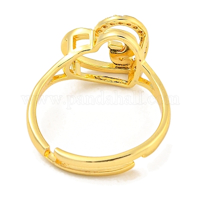 Сердце с буквой стойка покрытие латунь микро паве кубический цирконий регулируемые кольца для женщин RJEW-I105-06G-G-1