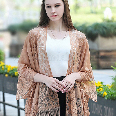 Шарф из полиэстерового кружева с кисточками из марли для женщин AJEW-WH20077-040A-1