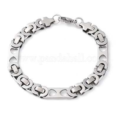 201 браслет-цепочка из нержавеющей стали с византийским узором BJEW-B078-154P-1