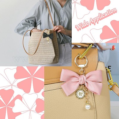 4 шт. 4 цвета имитация жемчуга и банта и плоские круглые подвески сплава брелки для украшений ST-CJ0028-04-1