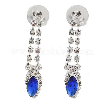 Ожерелья из сплава со стразами и прямоугольные подвески и комплекты серег-гвоздиков в форме конского глаза для женщин SJEW-U001-01P-04-1