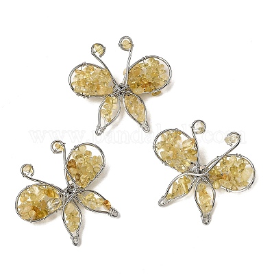 Брошь-бабочка из натурального желтого кварца G-A278-02P-05-1