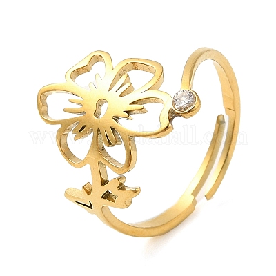 Нержавеющая сталь 304 с регулируемыми кольцами из кубического циркония RJEW-K245-48K-G-1