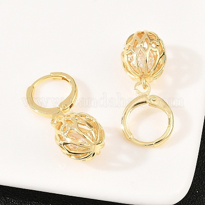 Полые овальные латунные серьги с прозрачными кубическими циркониями&nbsp;EJEW-H182-04A-G-1