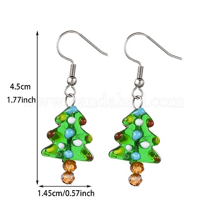 Серьги-подвески в виде рождественской елки из нержавеющей стали 304 EJEW-JE06524-1