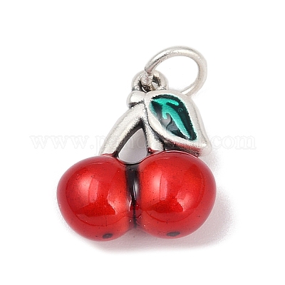 Тонкие серебряные подвески с красной эмалью в виде фруктов STER-F060-01AS-02-1