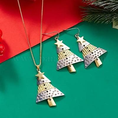 Ожерелья и серьги-подвески в виде рождественской елки из сплава WG3F9DA-03-1