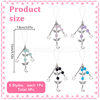 5 шт. 5 цвета луна звезда сердце акрил и сплав и 304 нержавеющая сталь ремешки для мобильных телефонов&nbsp;HJEW-GO00116-1